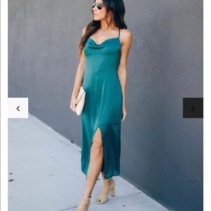 Vici Emerald Green Satin Slip Midi Dress
